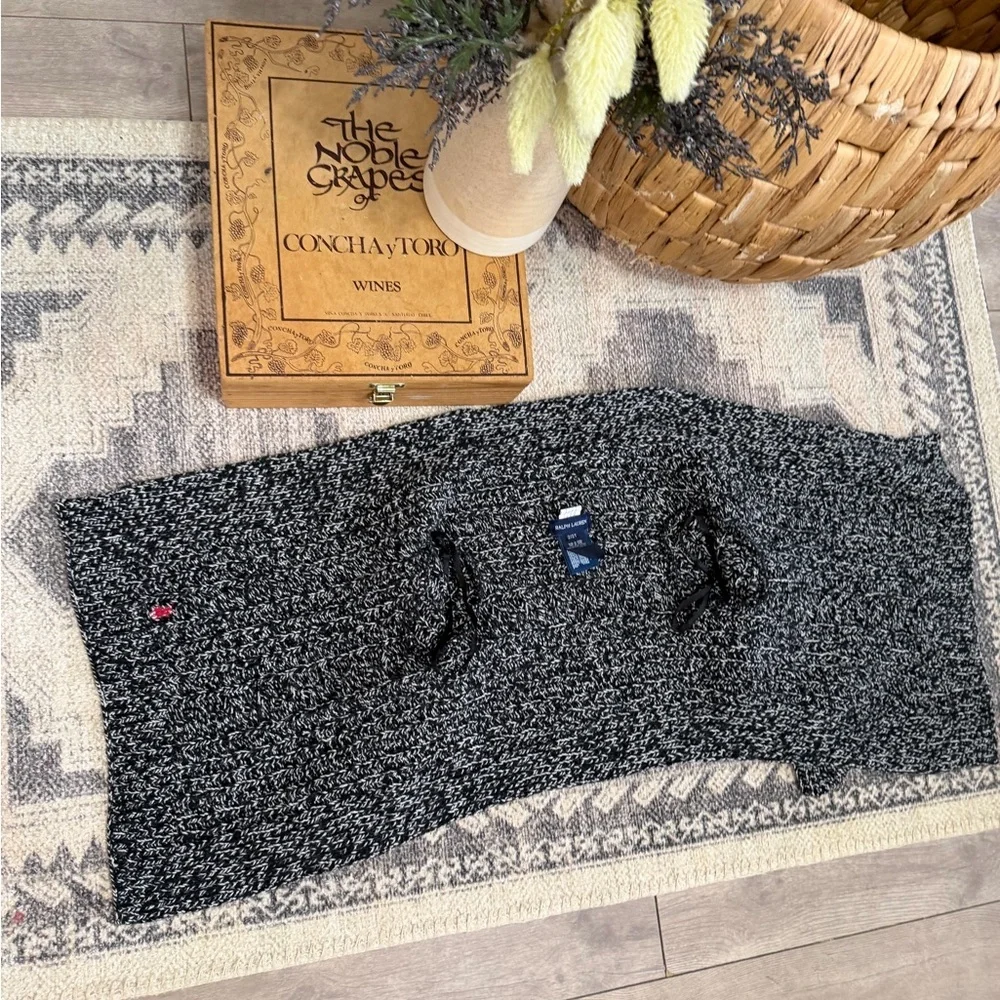 Ralph Lauren Toddler Girl Chunky Knit Black & White Marled Shawl-Collar Cardigan